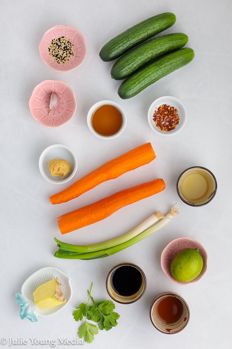 Carrot and Cucumber Salad with Spicy Asian Dressing