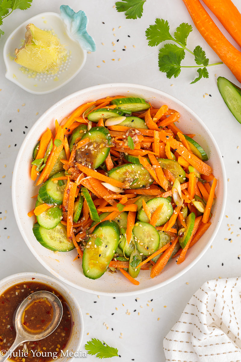 Carrot and Cucumber Salad with Spicy Asian Dressing