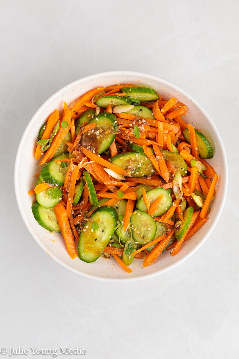 Carrot and Cucumber Salad with Spicy Asian Dressing