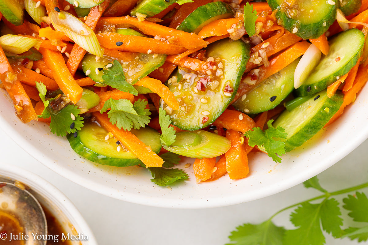 Carrot and Cucumber Salad with Spicy Asian Dressing