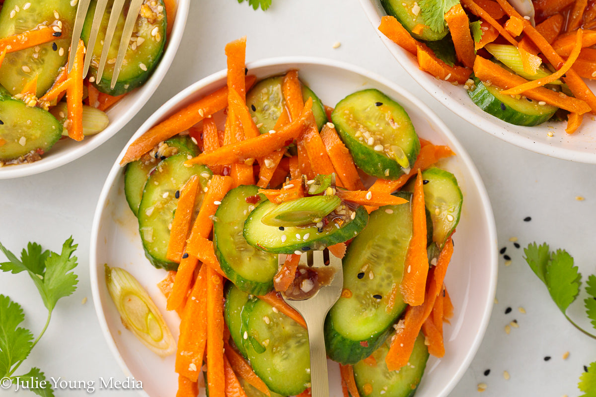 Carrot and Cucumber Salad with Spicy Asian Dressing