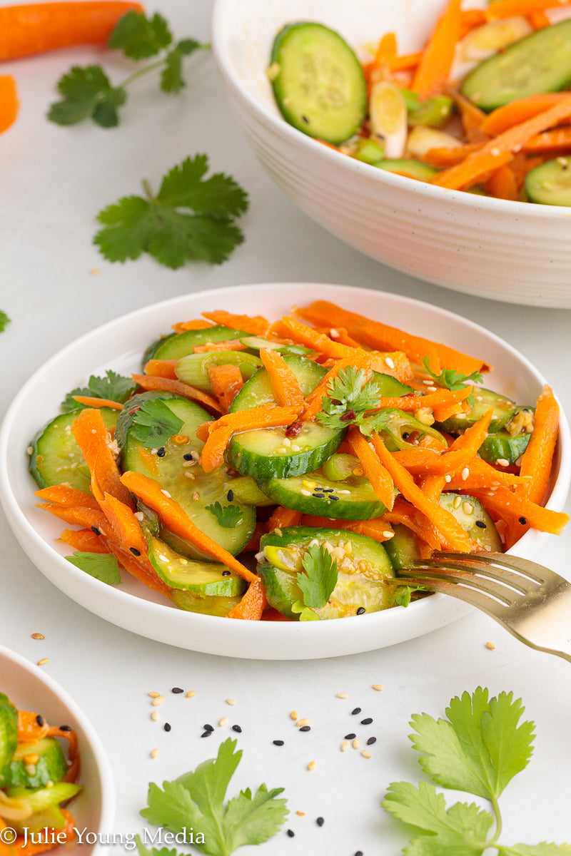 Carrot and Cucumber Salad with Spicy Asian Dressing