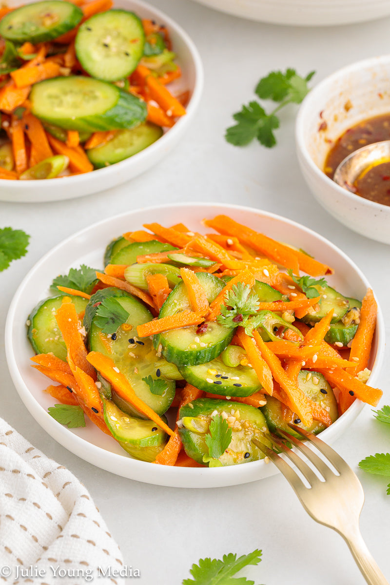 Carrot and Cucumber Salad with Spicy Asian Dressing