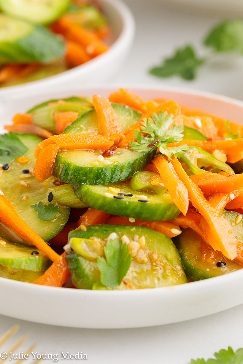 Carrot and Cucumber Salad with Spicy Asian Dressing