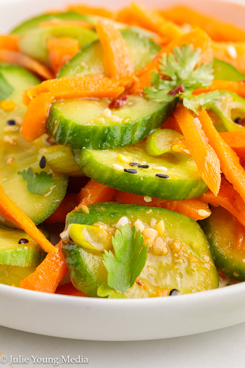 Carrot and Cucumber Salad with Spicy Asian Dressing