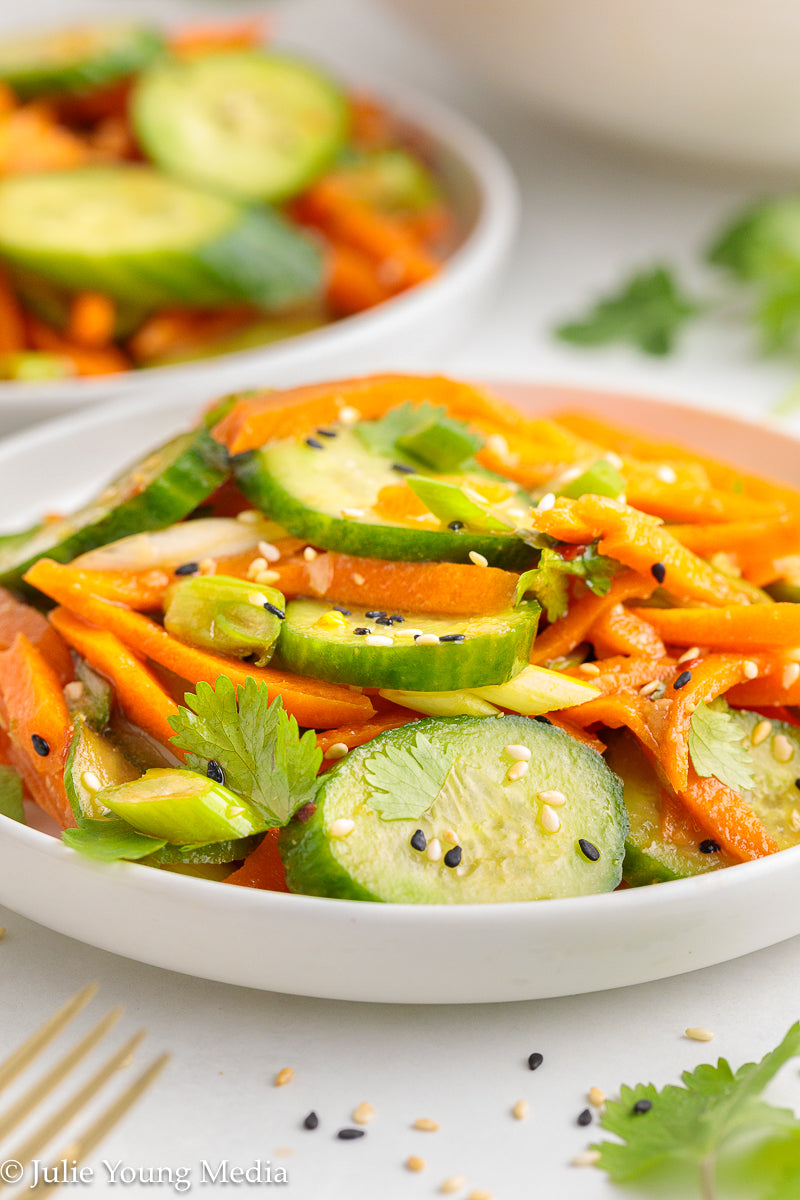 Carrot and Cucumber Salad with Spicy Asian Dressing