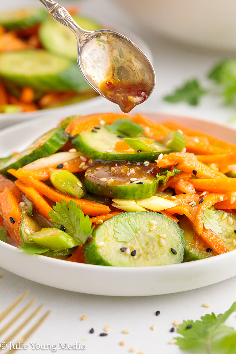 Carrot and Cucumber Salad with Spicy Asian Dressing