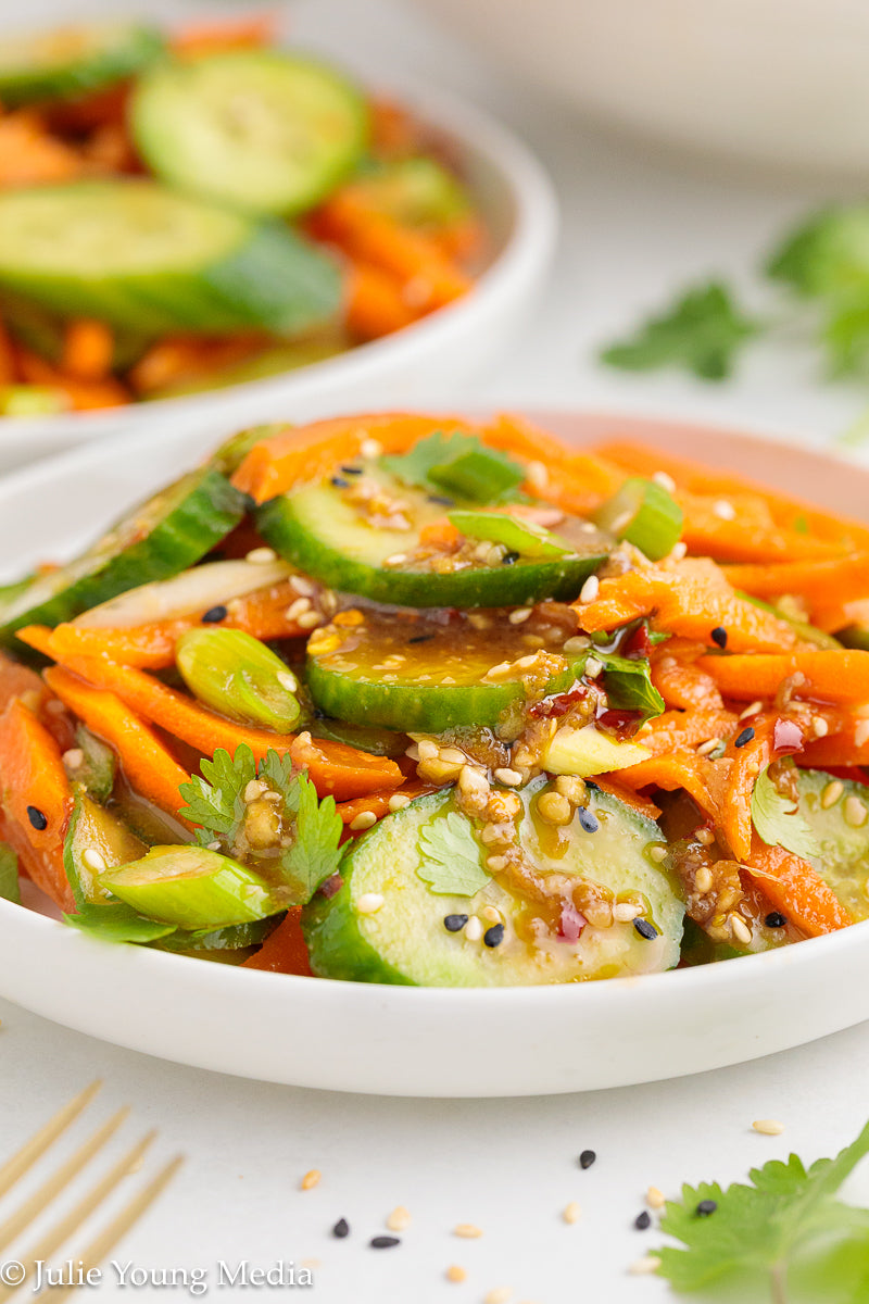 Carrot and Cucumber Salad with Spicy Asian Dressing