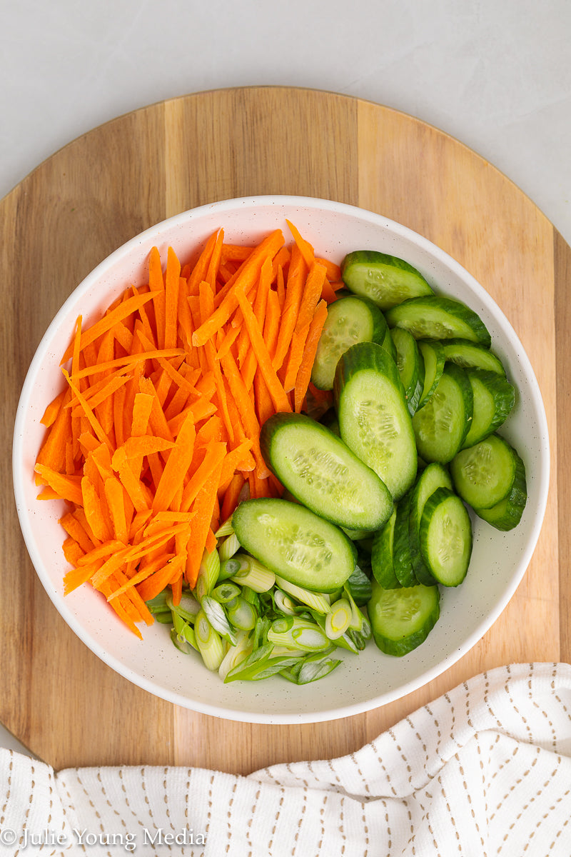 Carrot and Cucumber Salad with Spicy Asian Dressing