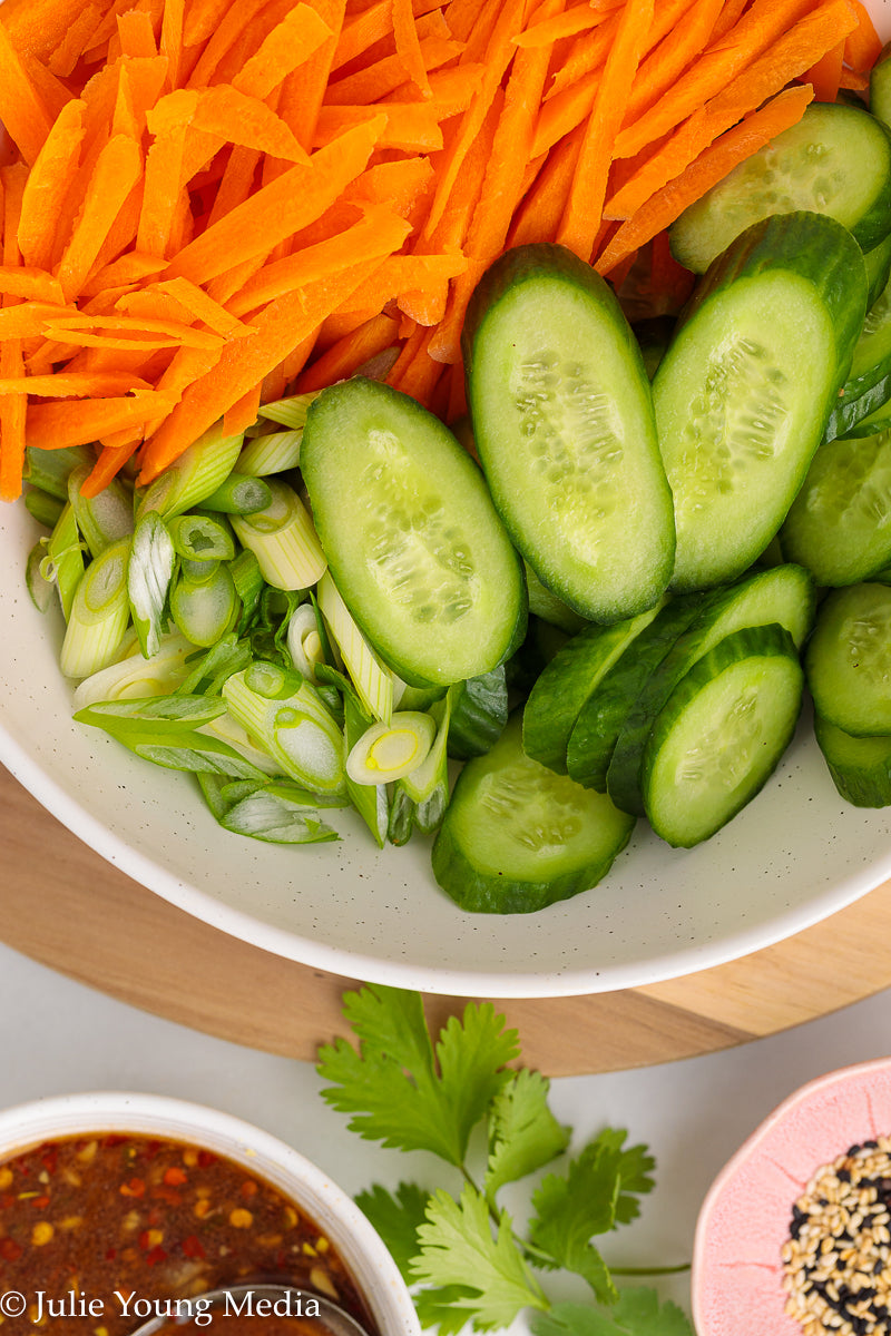 Carrot and Cucumber Salad with Spicy Asian Dressing