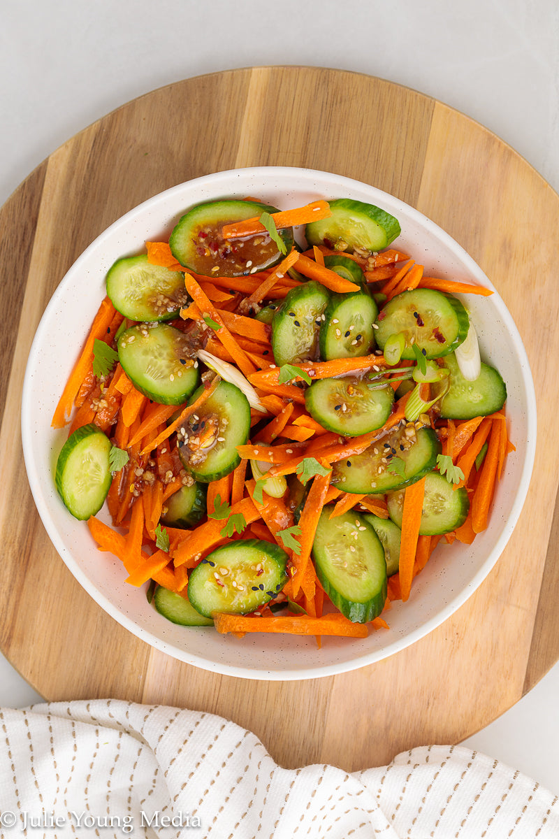 Carrot and Cucumber Salad with Spicy Asian Dressing