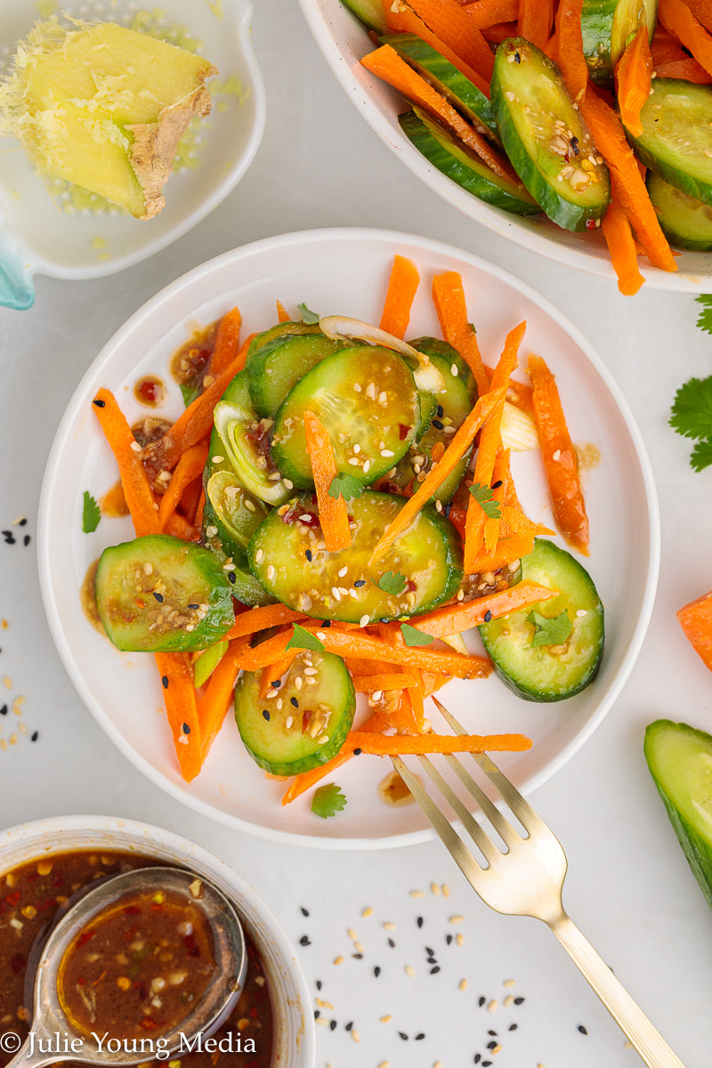 Carrot and Cucumber Salad with Spicy Asian Dressing