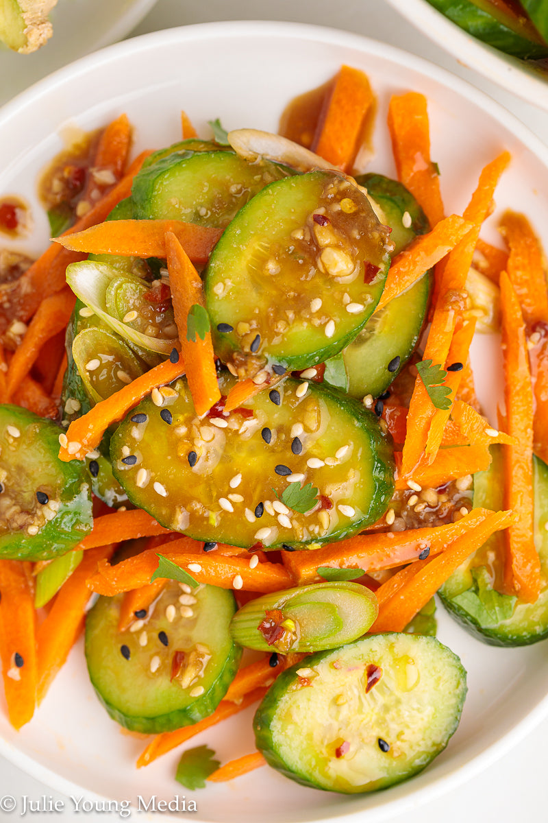 Carrot and Cucumber Salad with Spicy Asian Dressing