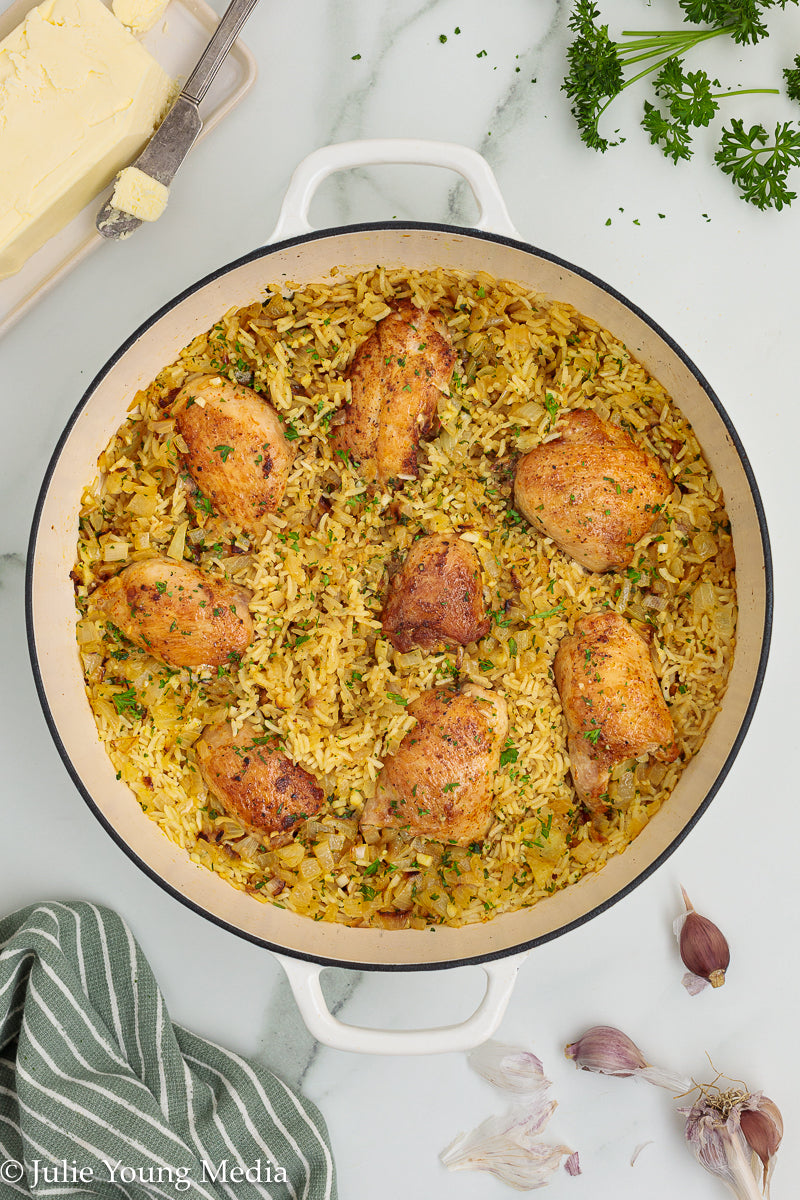 Garlic Butter Chicken Thighs and Rice