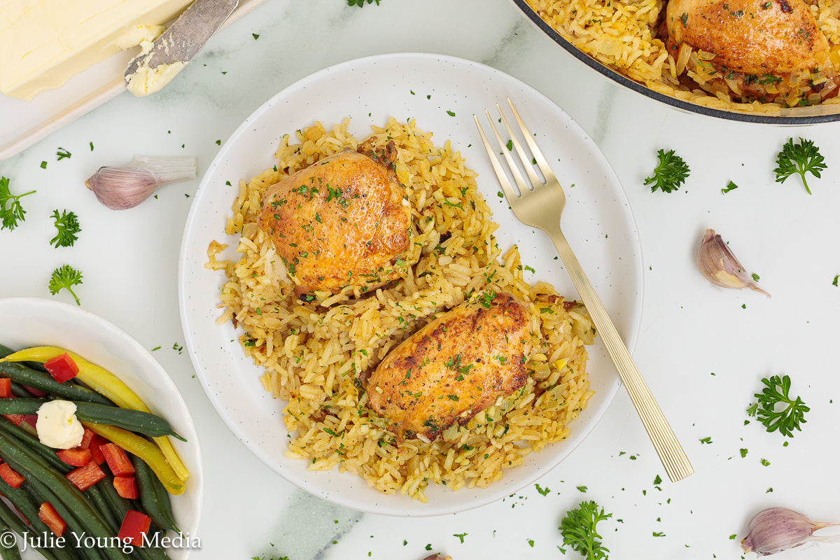 Garlic Butter Chicken Thighs and Rice