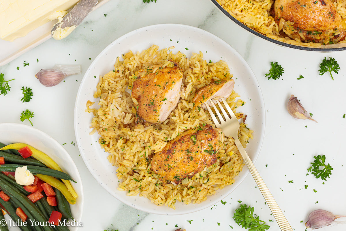 Garlic Butter Chicken Thighs and Rice