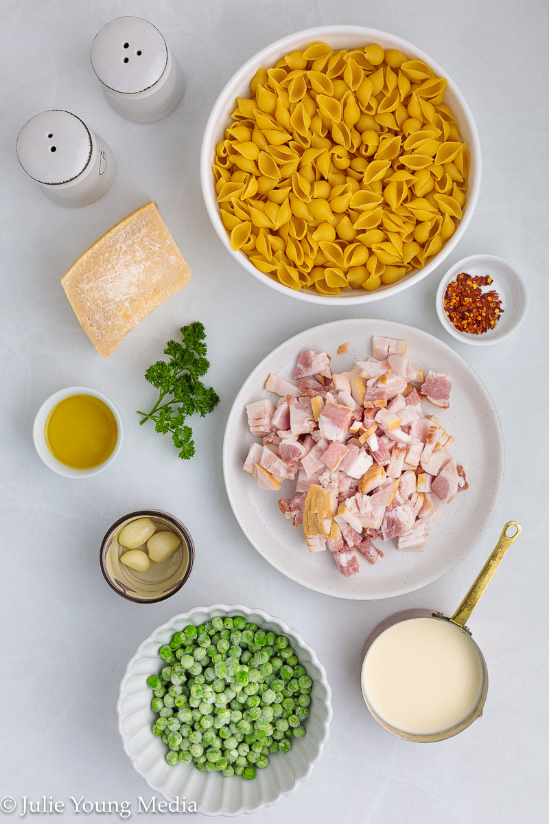 Pasta and Peas with Bacon