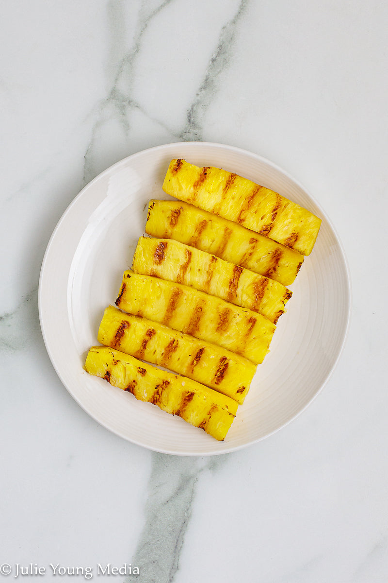 Pina Colada Bread Pudding + Coconut Rum Butter Sauce + Grilled Pineapple Spears