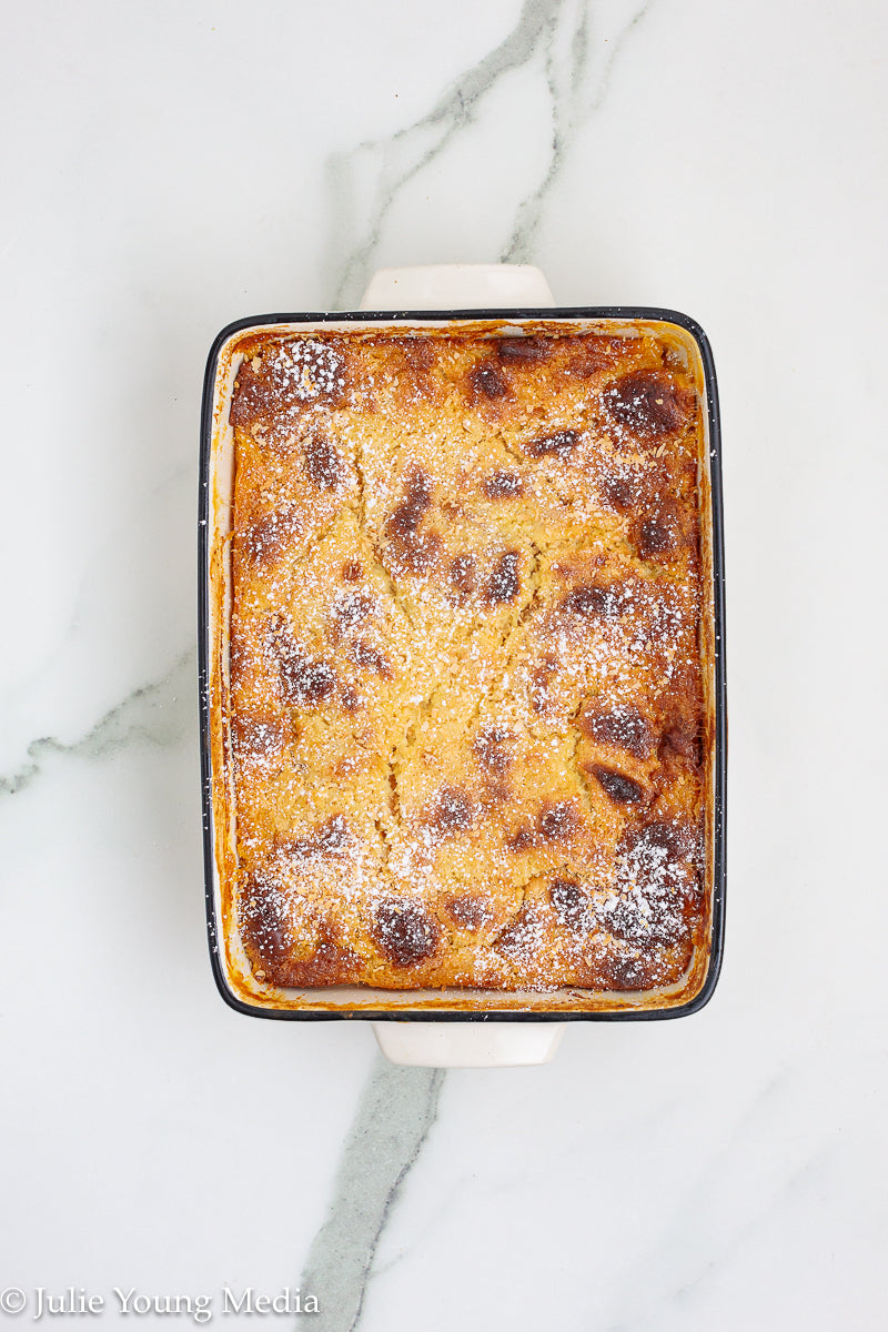 Pina Colada Bread Pudding + Coconut Rum Butter Sauce + Grilled Pineapple Spears